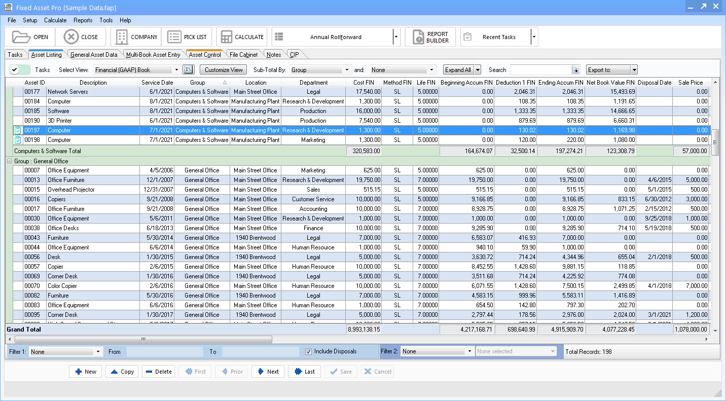 screenshot of Fixed Asset Pro